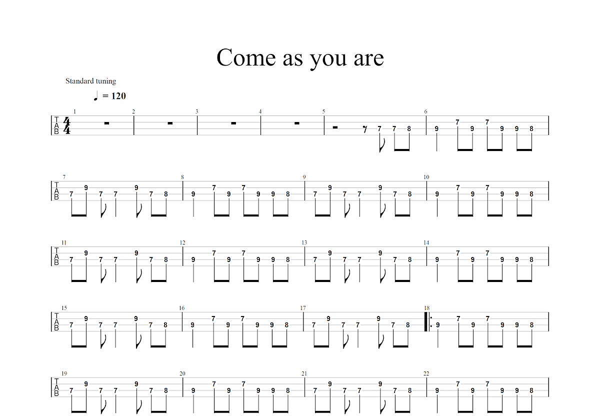 Come as you are吉他谱预览图