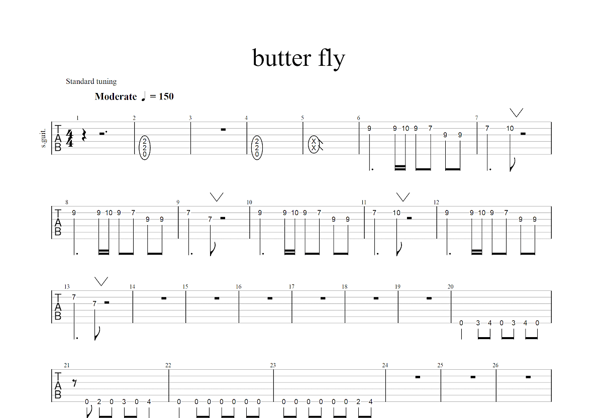 butter fly吉他谱预览图