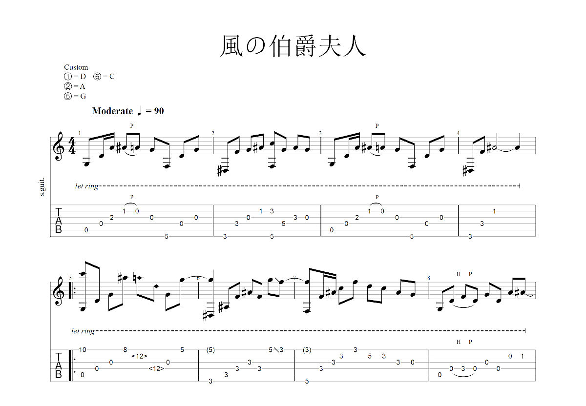风X伯爵夫人吉他谱_Isato Nakagawa_B调指弹