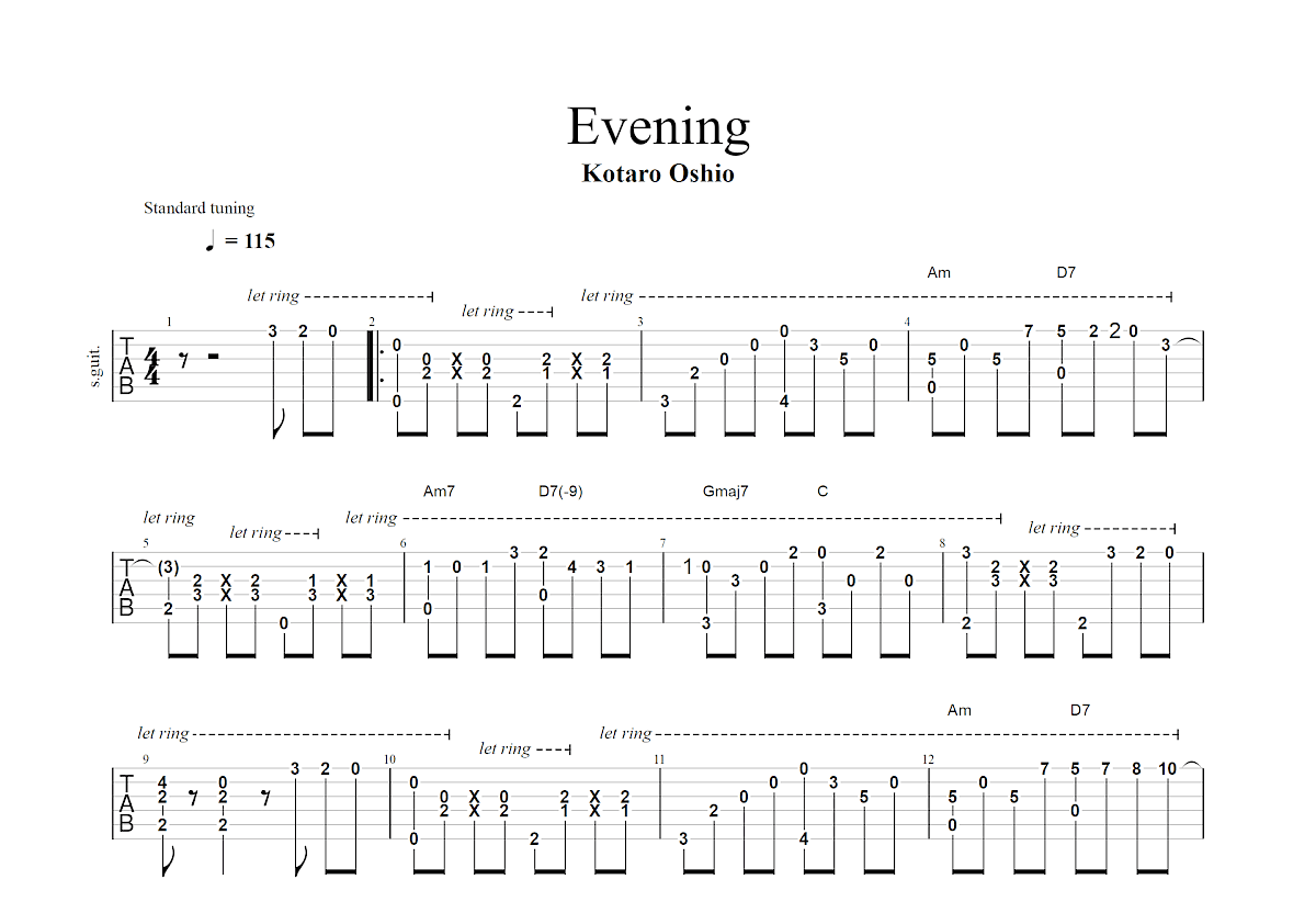 Evening吉他谱预览图