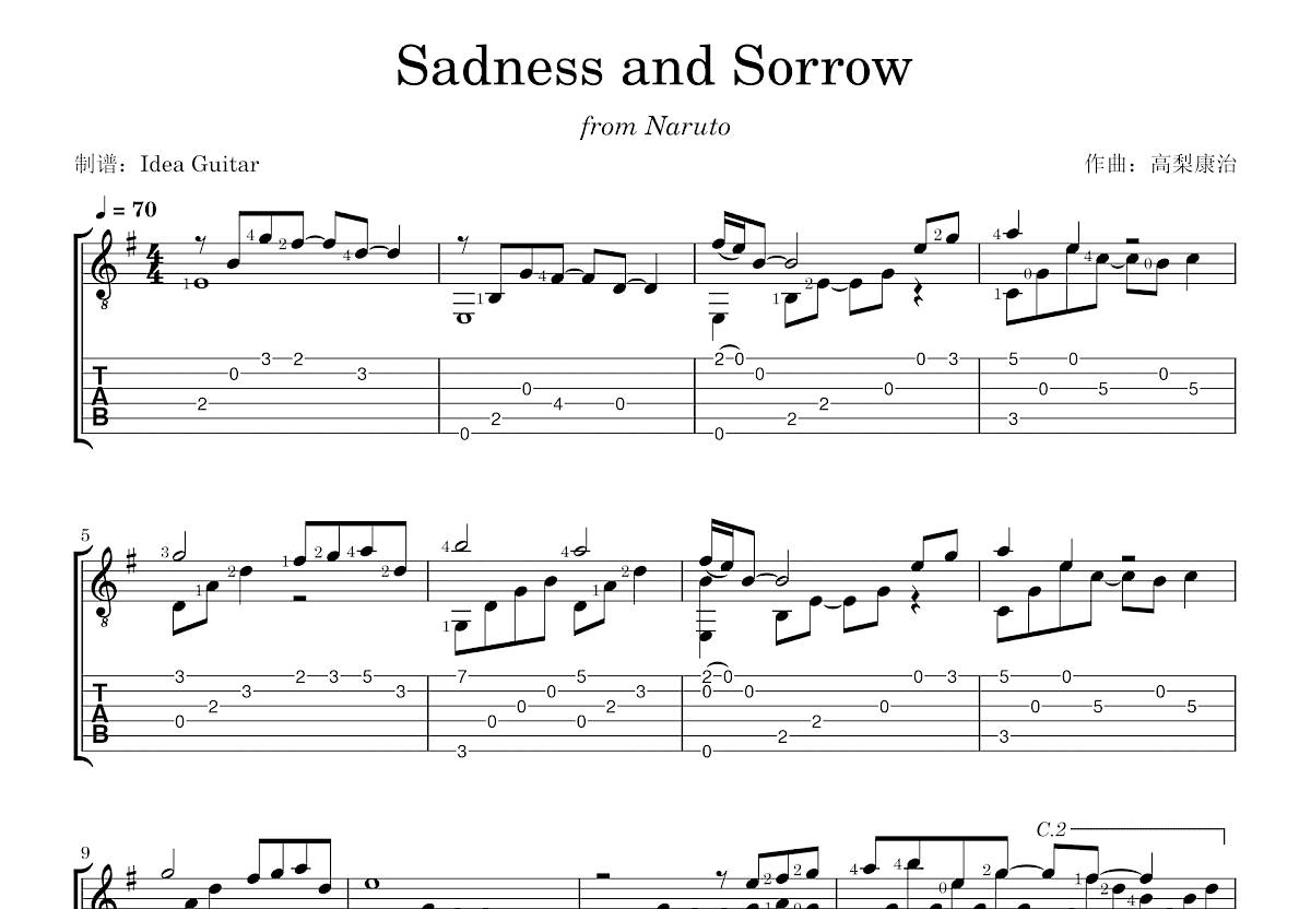 Sadness and Sorrow吉他谱预览图