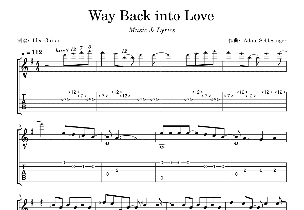 Way Back into Love吉他谱预览图