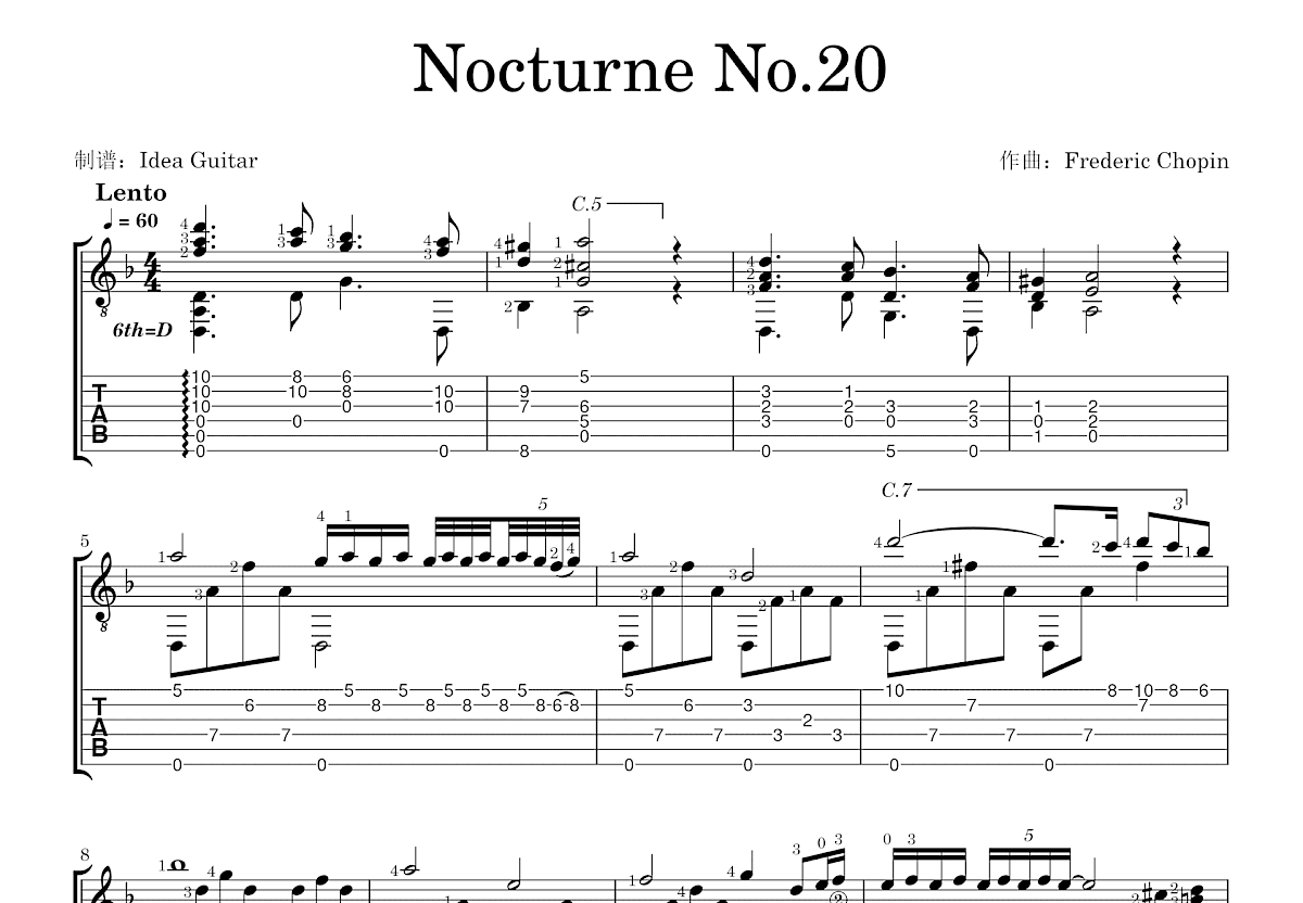 Nocturne No.20吉他谱预览图