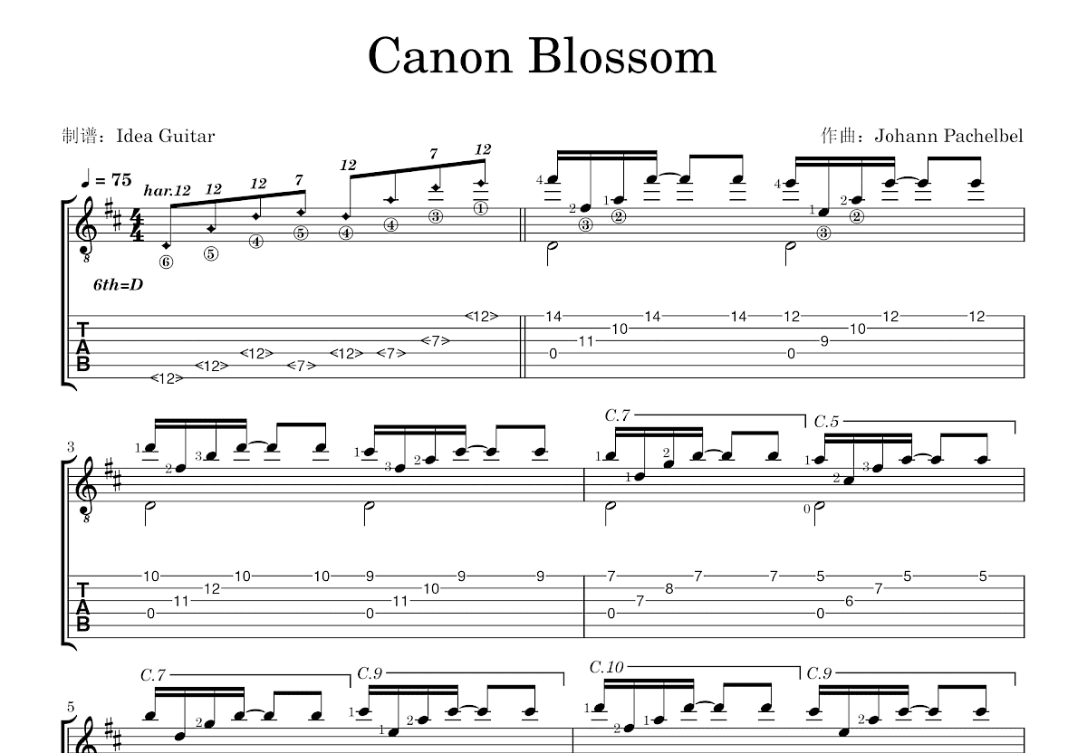 Canon Blossom吉他谱预览图