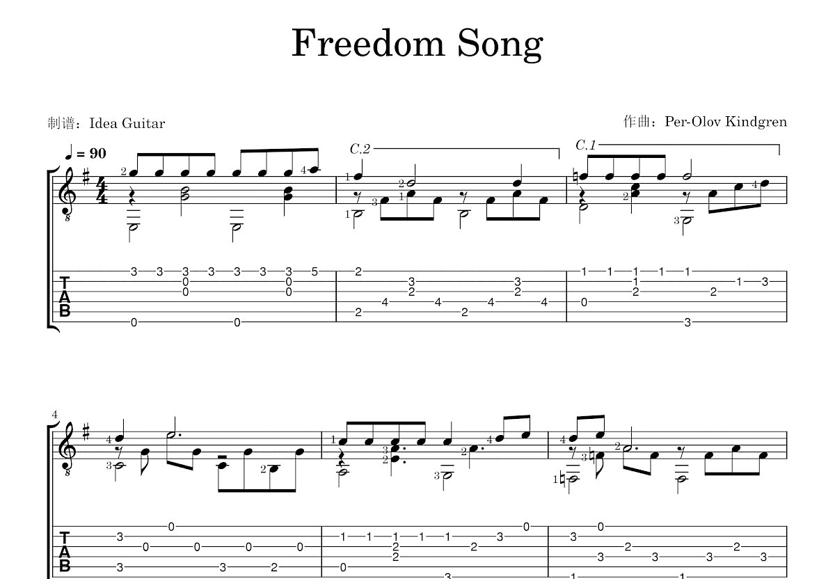 Freedom Song吉他谱预览图