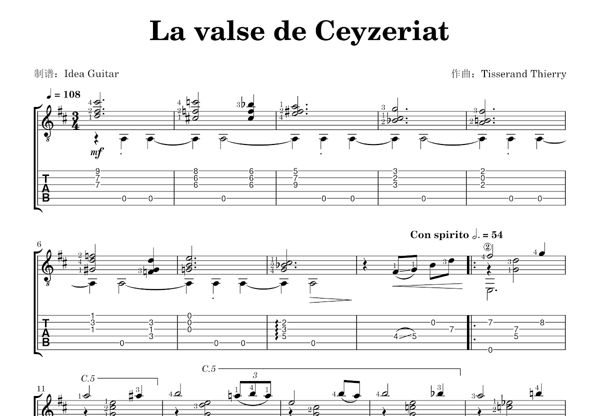 La valse de Ceyzeriat吉他谱预览图