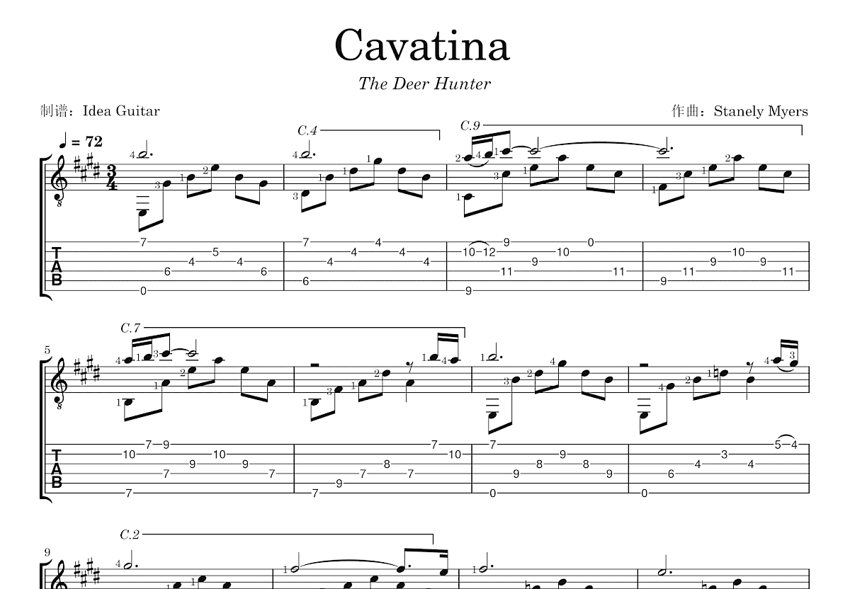 Cavatina吉他谱预览图