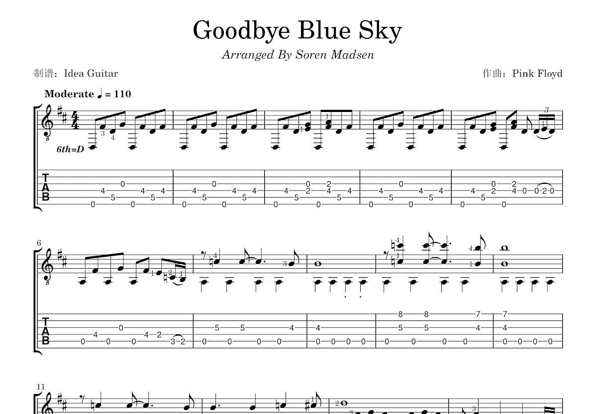 Goodbye Blue Sky吉他谱预览图