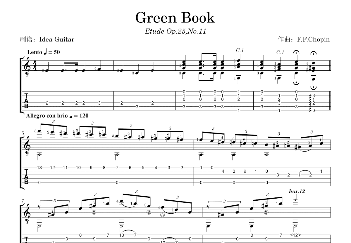 Green Book吉他谱预览图