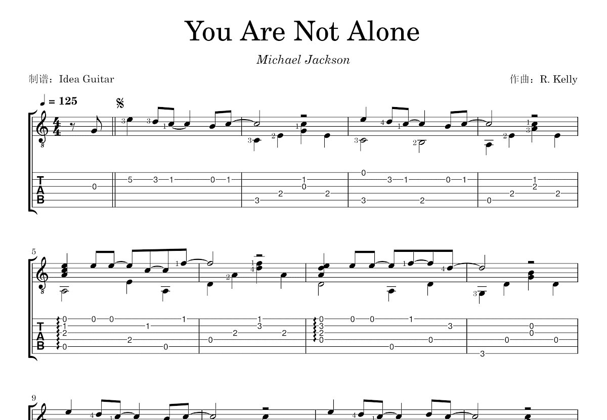 You Are Not Alone吉他谱预览图