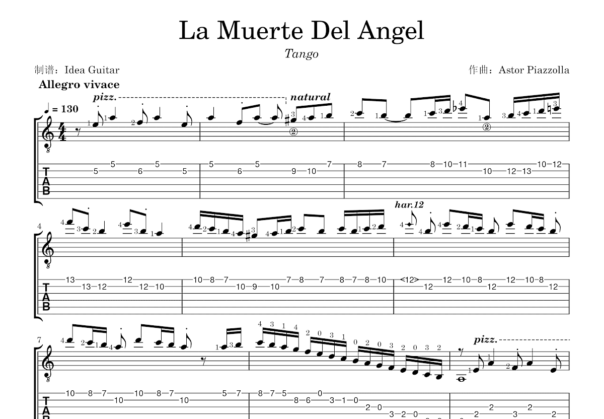 La Muerte Del Angel吉他谱预览图