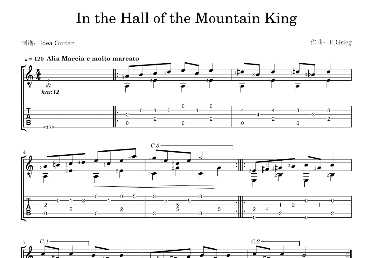 In the Hall of the Mountain King吉他谱预览图