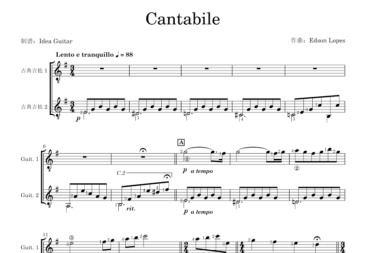 Cantabile吉他谱预览图