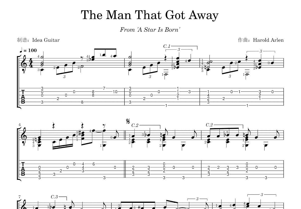 The Man That Got Away吉他谱预览图