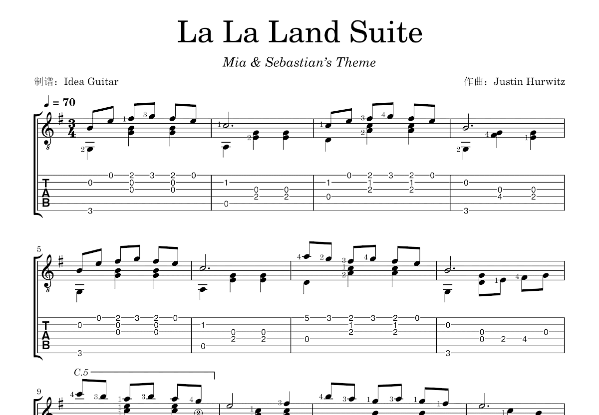 La La Land Suite吉他谱预览图