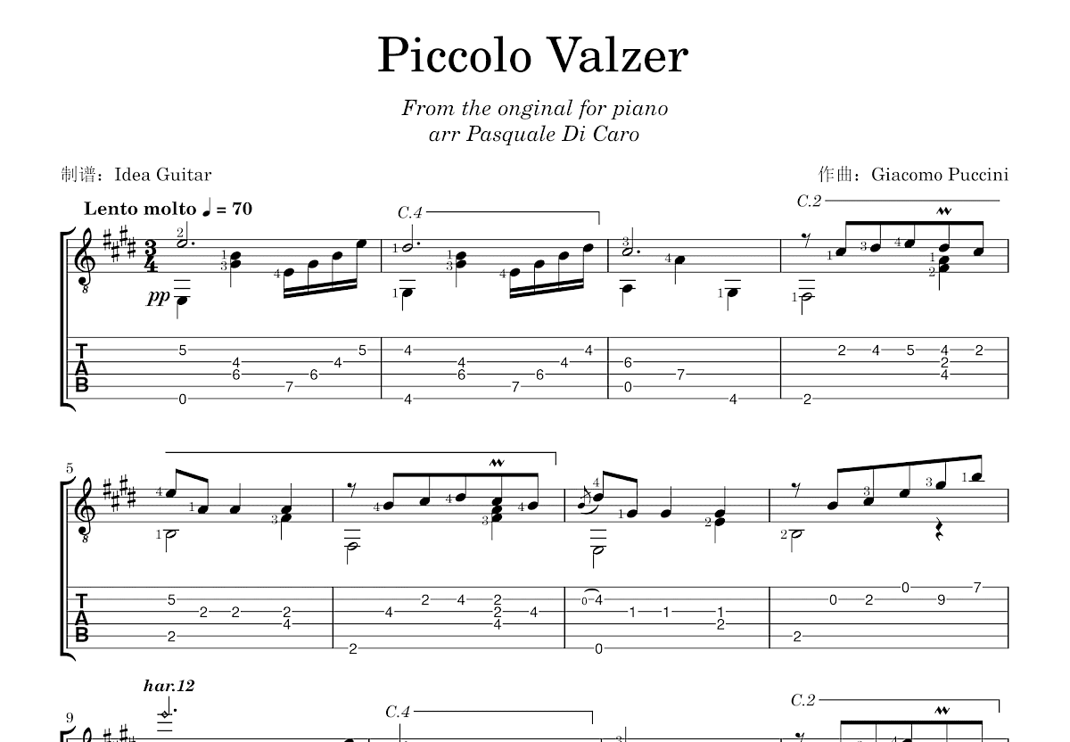 Piccolo Valzer吉他谱预览图