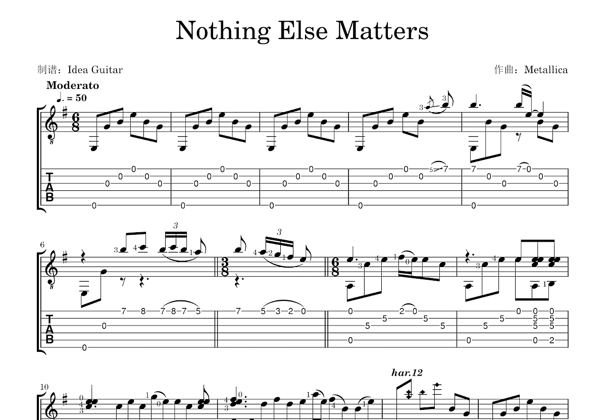 Nothing Else Matters吉他谱预览图