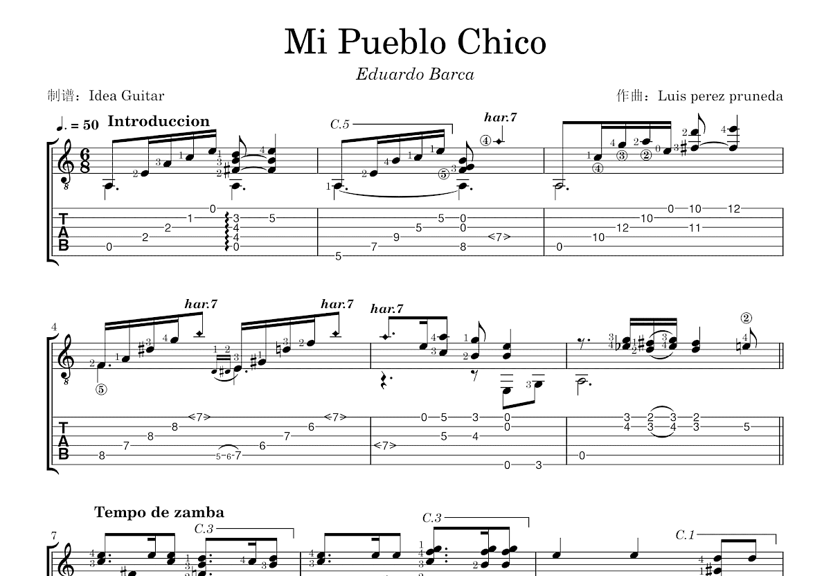 Mi Pueblo Chico吉他谱_Luis Perez Pruneda_C调古典