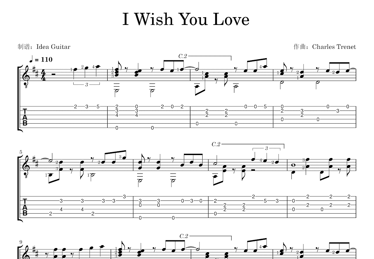 I Wish You Love吉他谱预览图