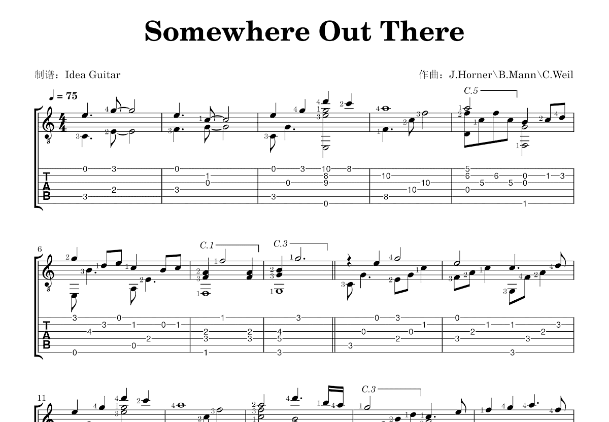 Somewhere Out There吉他谱预览图