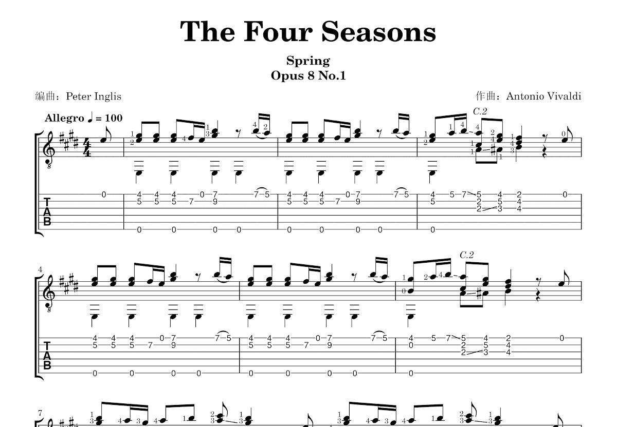The Four Seasons吉他谱_Antonio Vivaldi_E调古典