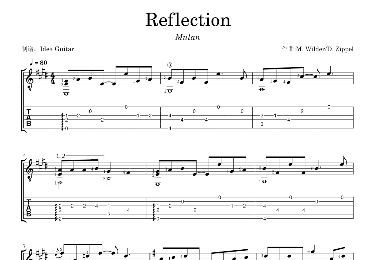 Reflection吉他谱预览图