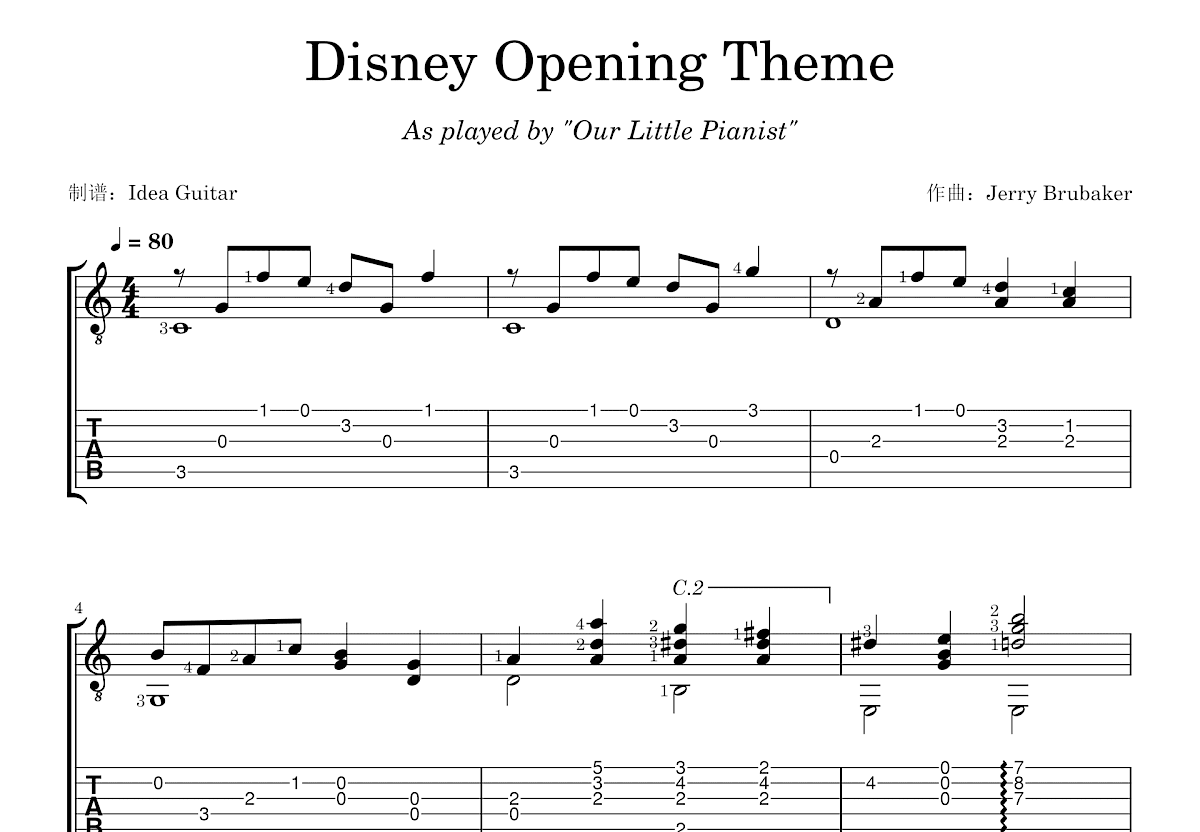 Disney Opening Theme吉他谱预览图