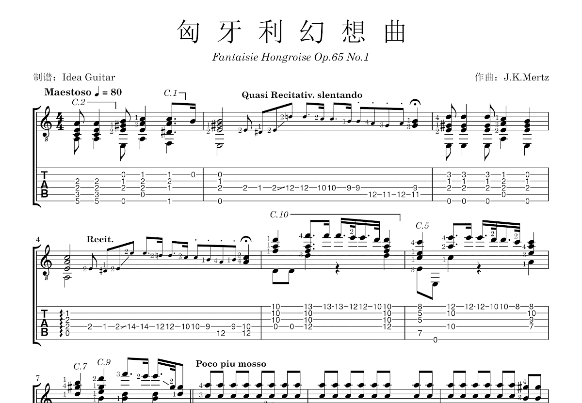 匈牙利幻想曲吉他谱预览图