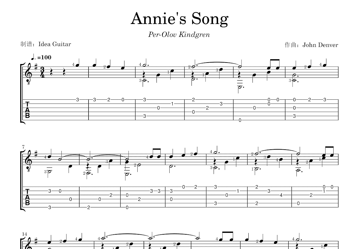 Annie's Song吉他谱预览图