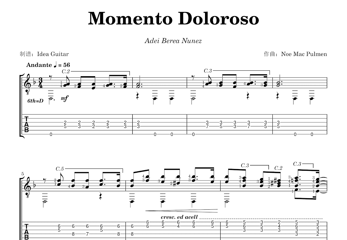 Momento Doloroso吉他谱_Noe Mac Pulmen_F调古典