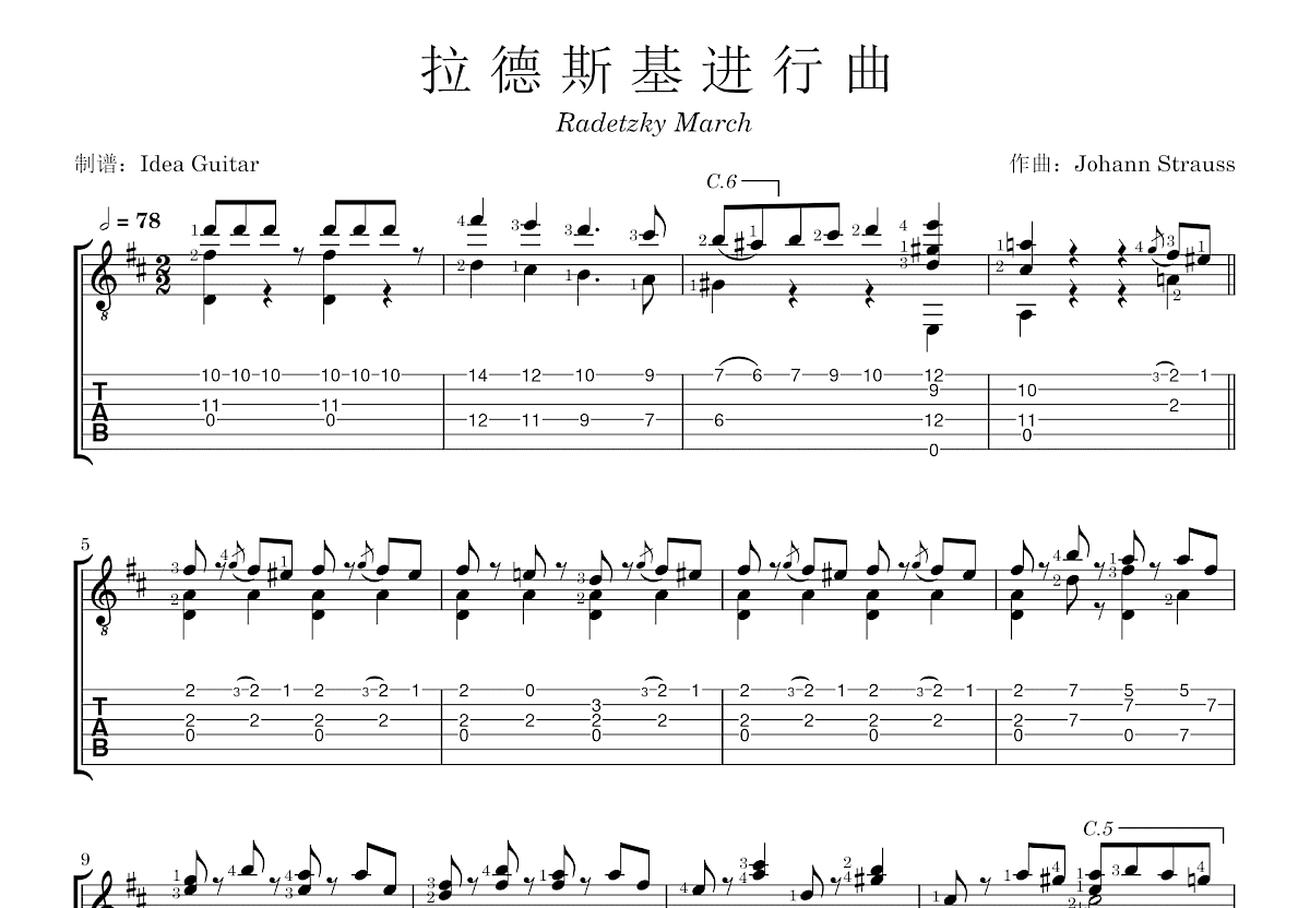 拉德斯基进行曲吉他谱预览图