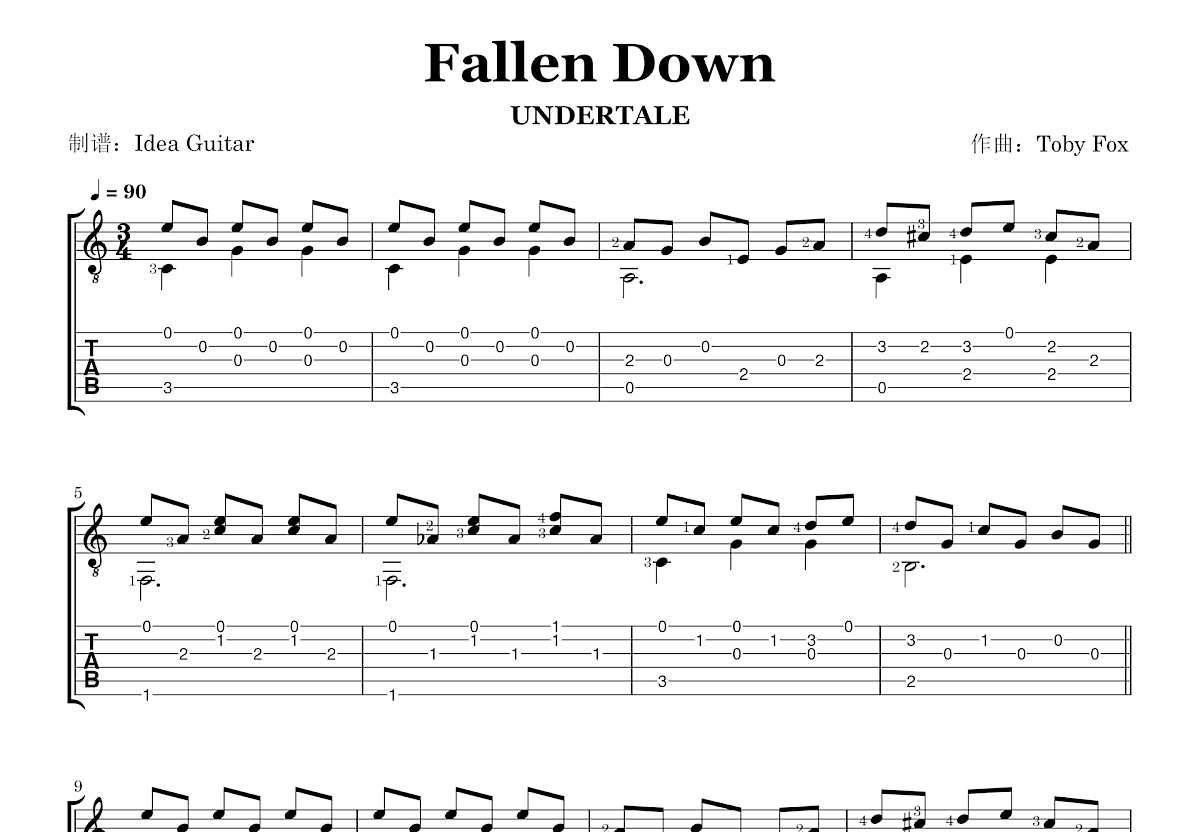 Fallen Down吉他谱预览图