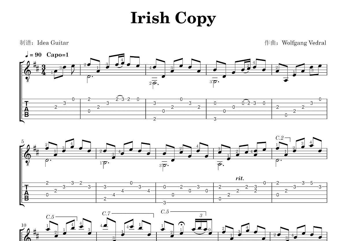 Irish Copy吉他谱预览图