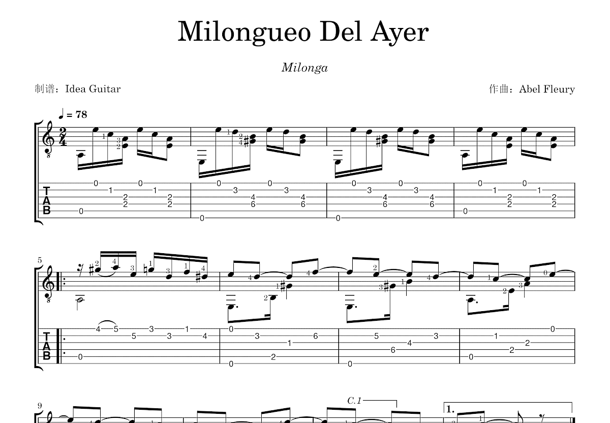 Milongueo Del Ayer吉他谱预览图