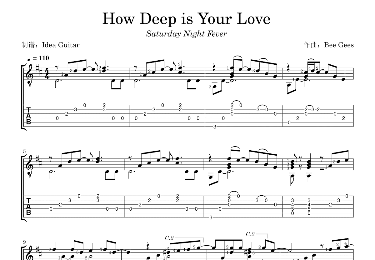 How Deep is Your Love吉他谱预览图