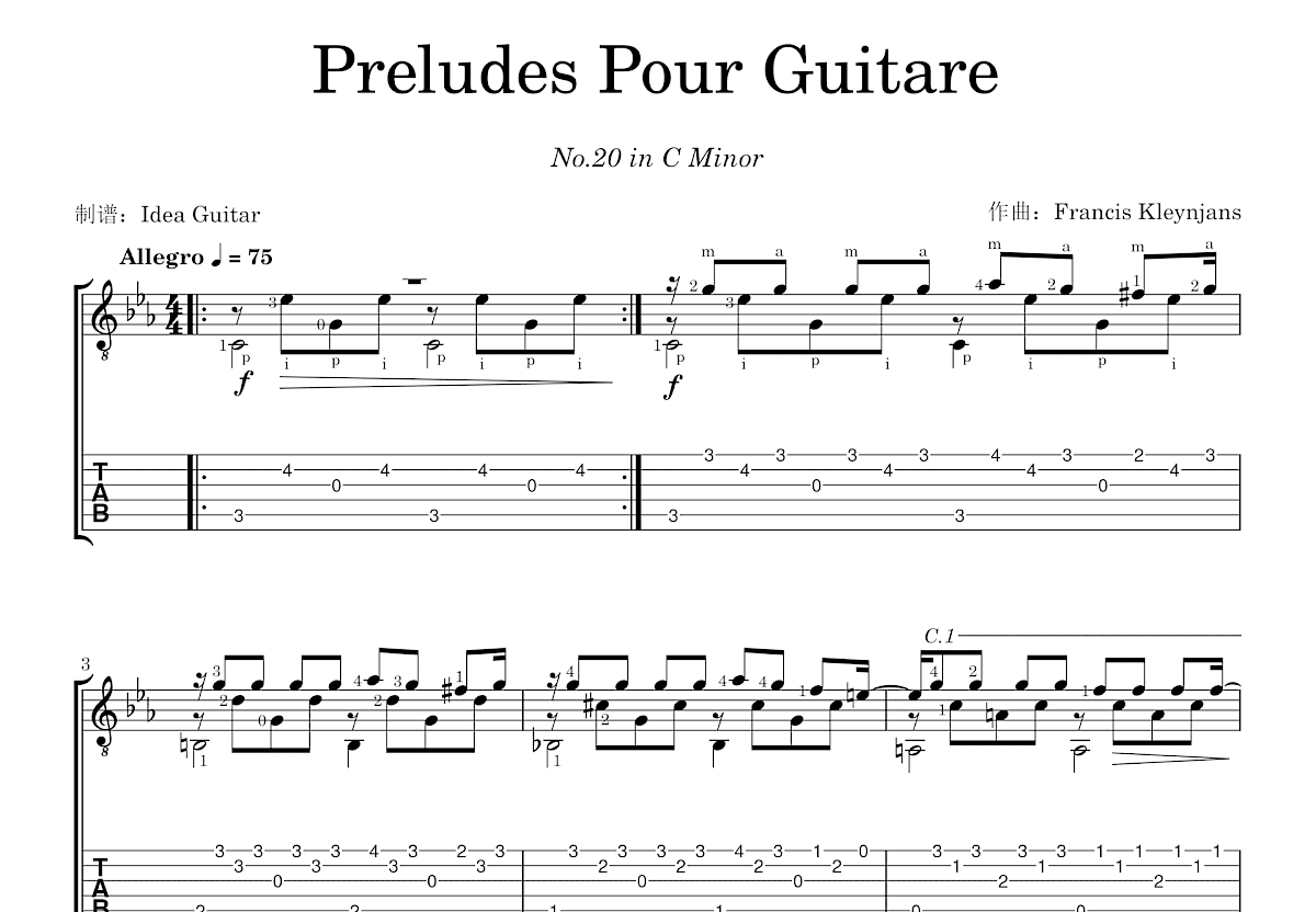 Preludes Pour Guitare吉他谱预览图