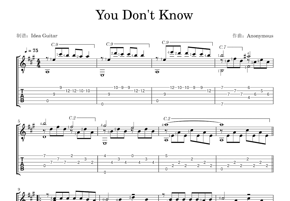 You Don't Know吉他谱预览图