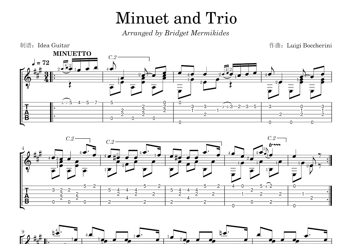 Minuet and Trio吉他谱预览图