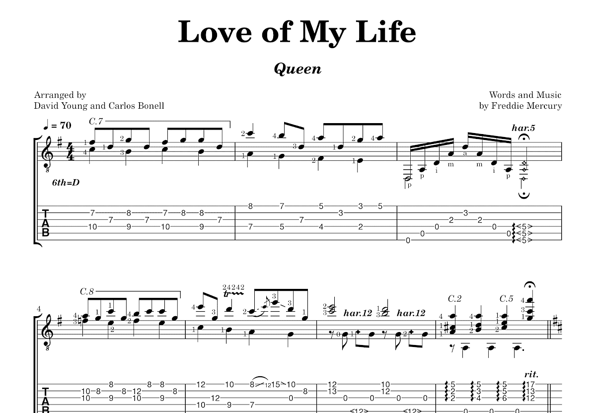 Love of My Life吉他谱_Freddie Mercury_G调古典