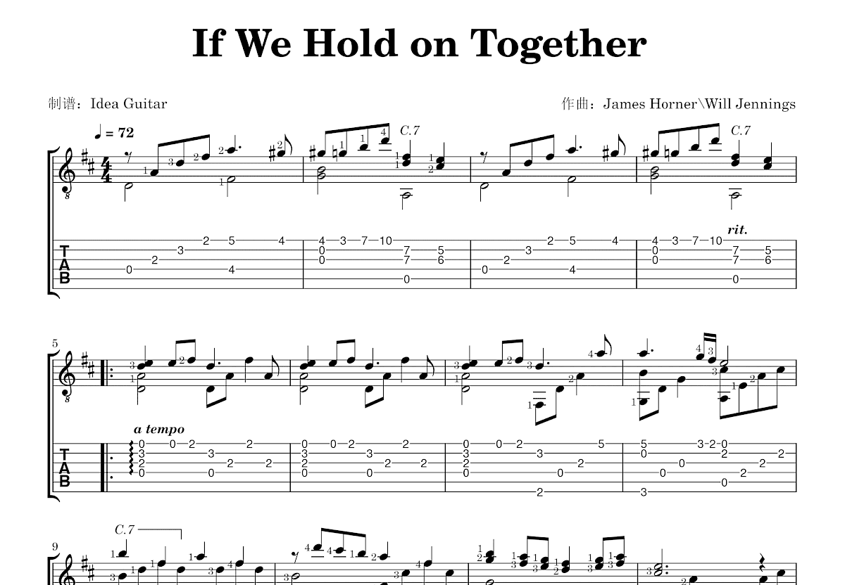 If We Hold on Together吉他谱预览图