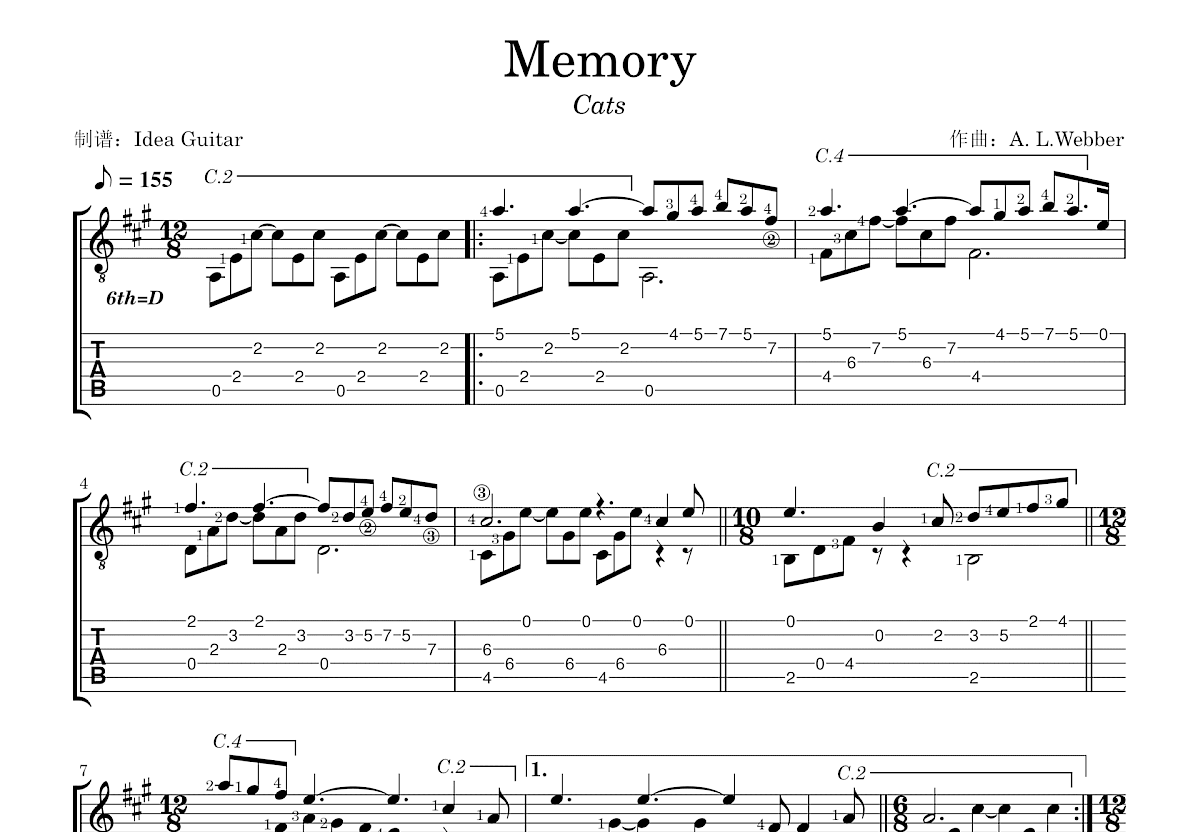 Memory吉他谱预览图