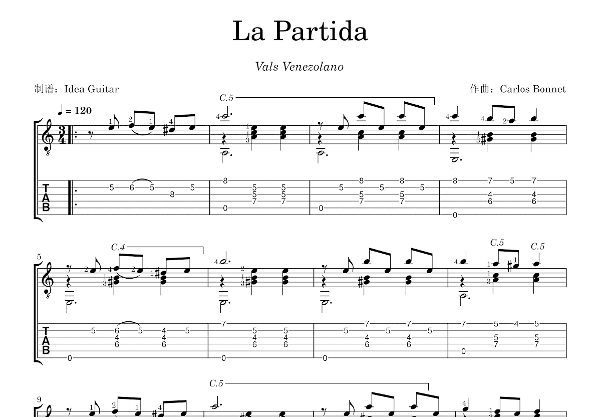 La Partida吉他谱_Carlos Bonnet_C调古典