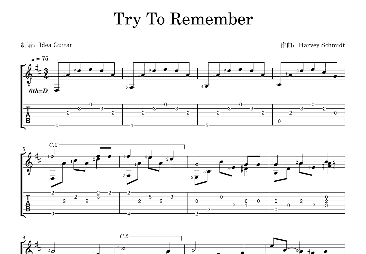 Try To Remember吉他谱预览图