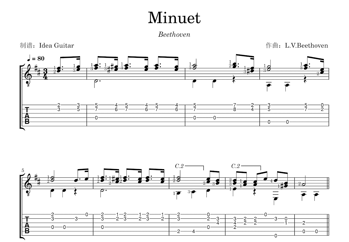 Minuet吉他谱预览图