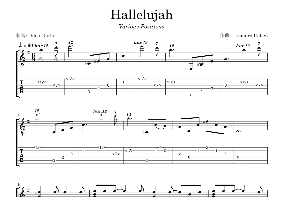 Hallelujah吉他谱预览图