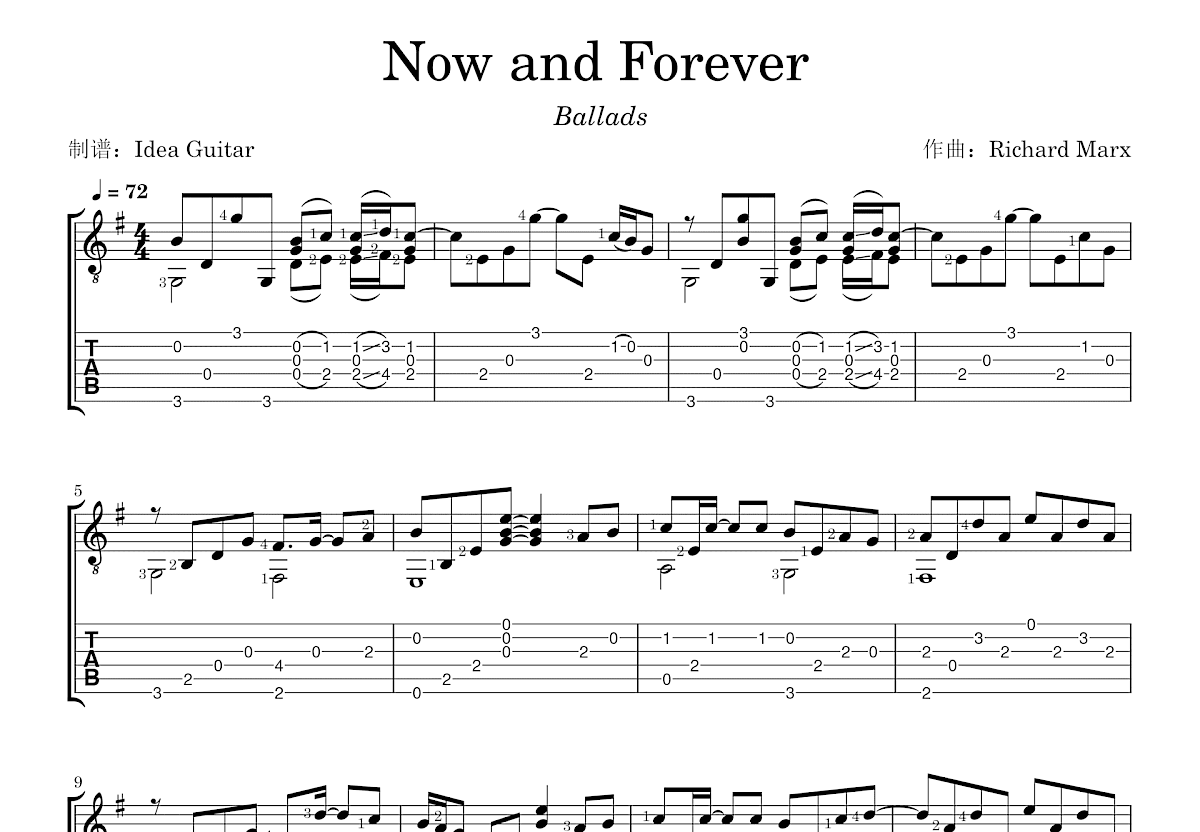 Now and Forever吉他谱预览图