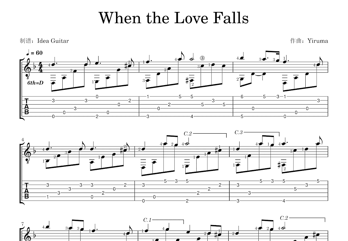 When the Love Falls吉他谱预览图