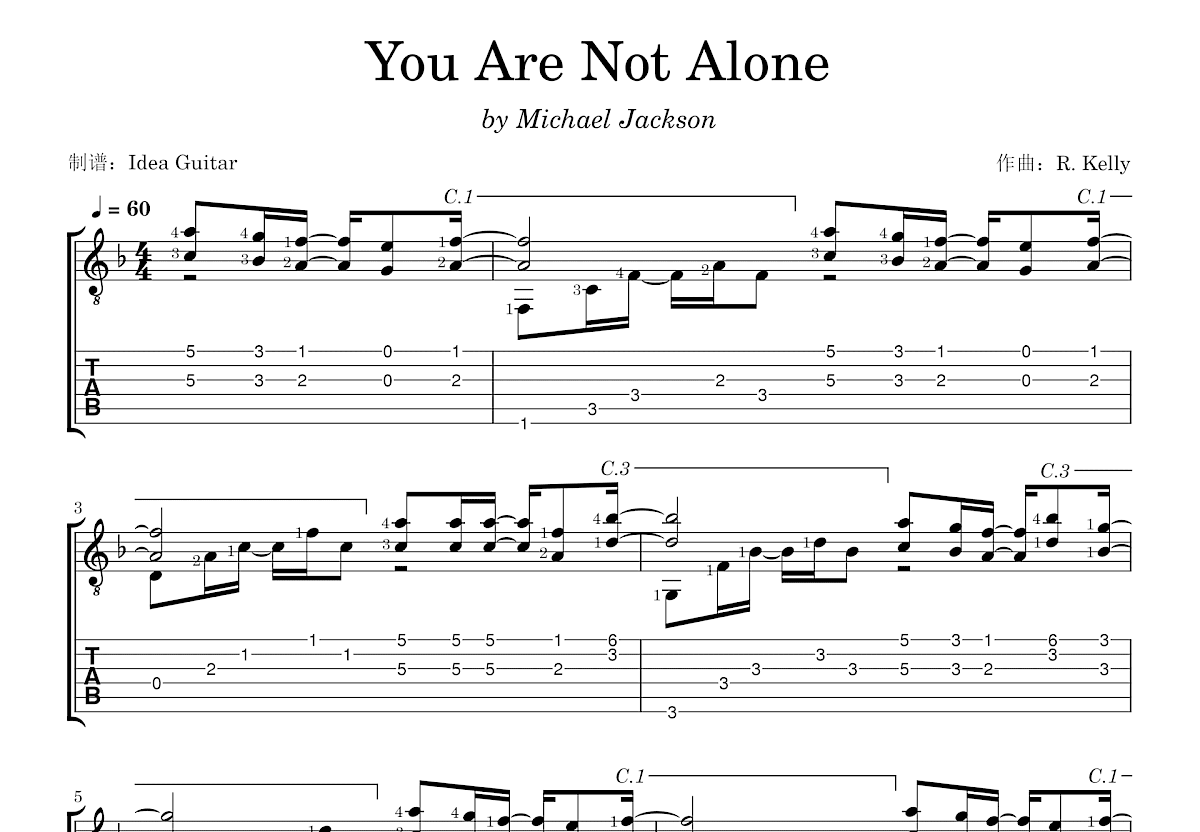 You Are Not Alone吉他谱预览图