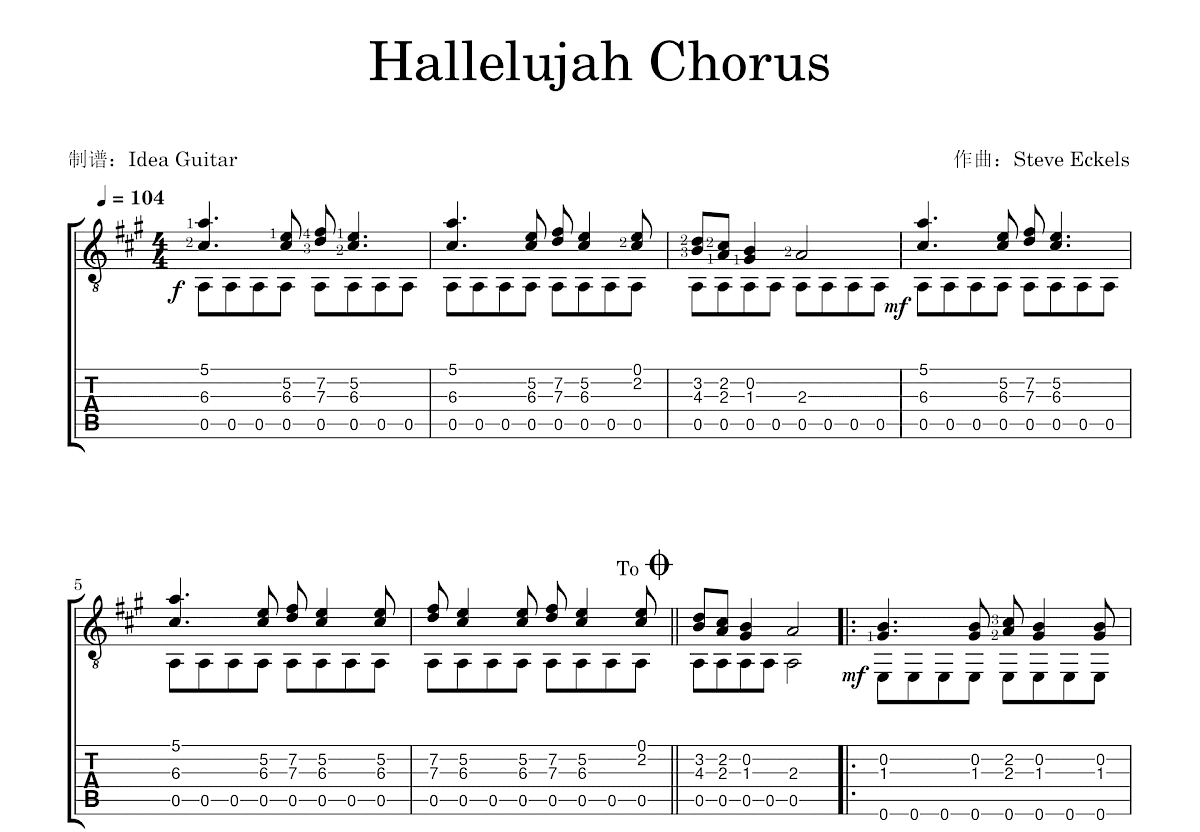 Hallelujah Chorus吉他谱预览图