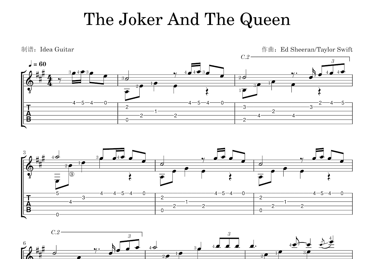 The Joker And The Queen吉他谱预览图